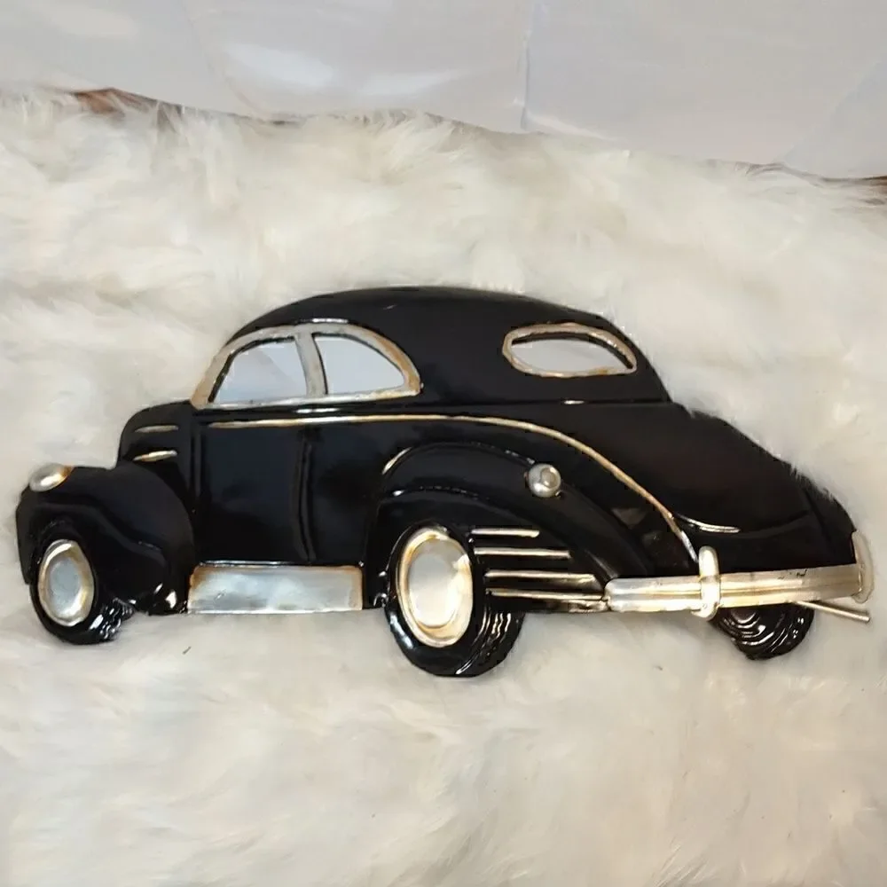 Vtg Black 50s Car Metal Sign